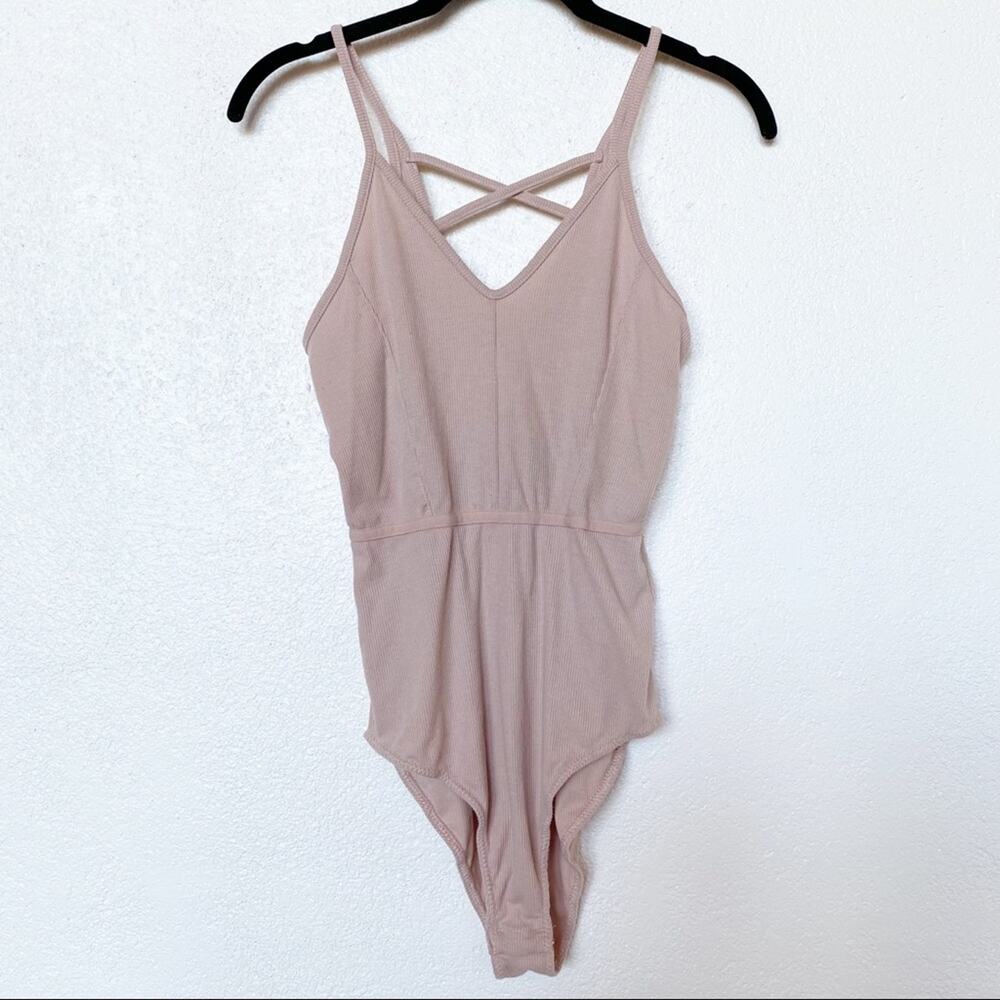 Cynthia Rowley Nude Rose Cross Back Ribbed Bodysuit Size XS